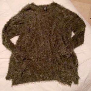 Over sized olive green silky, soft fuzzy sweater . V neck. Sz M but could fit L